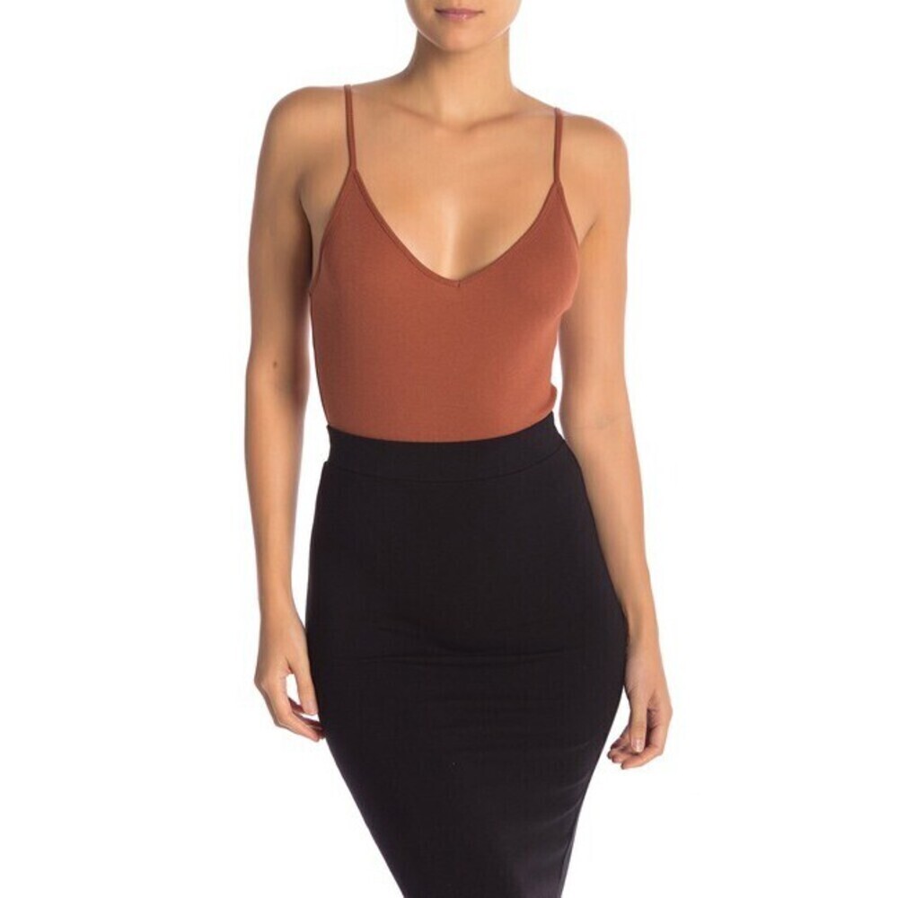 BP. V-Neck Thong Bodysuit In Rust Sequoia Size M